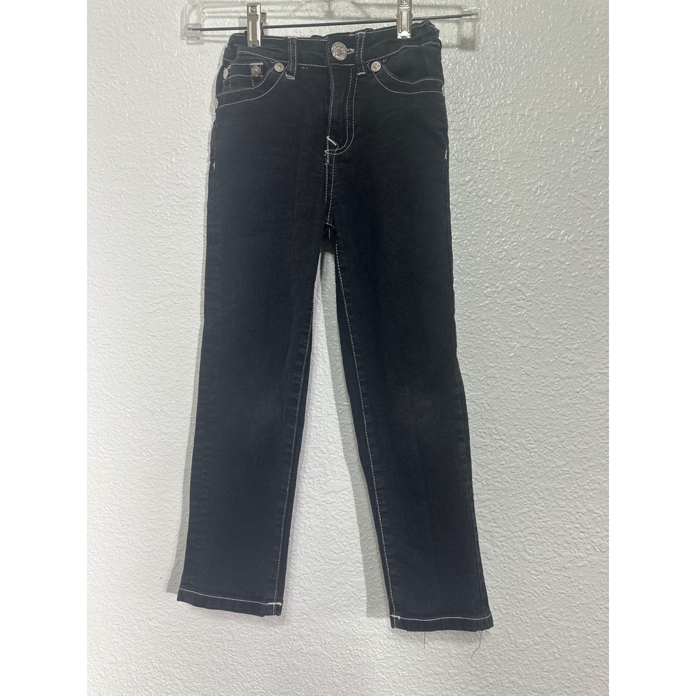 True Religion Kids Black Contrast Stitch Straight Leg Jeans Size L 7 Adjustable